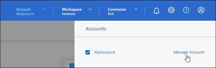 Una schermata che mostra l'opzione Manage account Settings (Gestisci impostazioni account) disponibile nell'elenco a discesa account (account).
