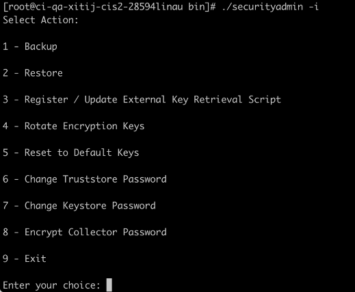 Opzioni per securityadmin Tool (Linux)