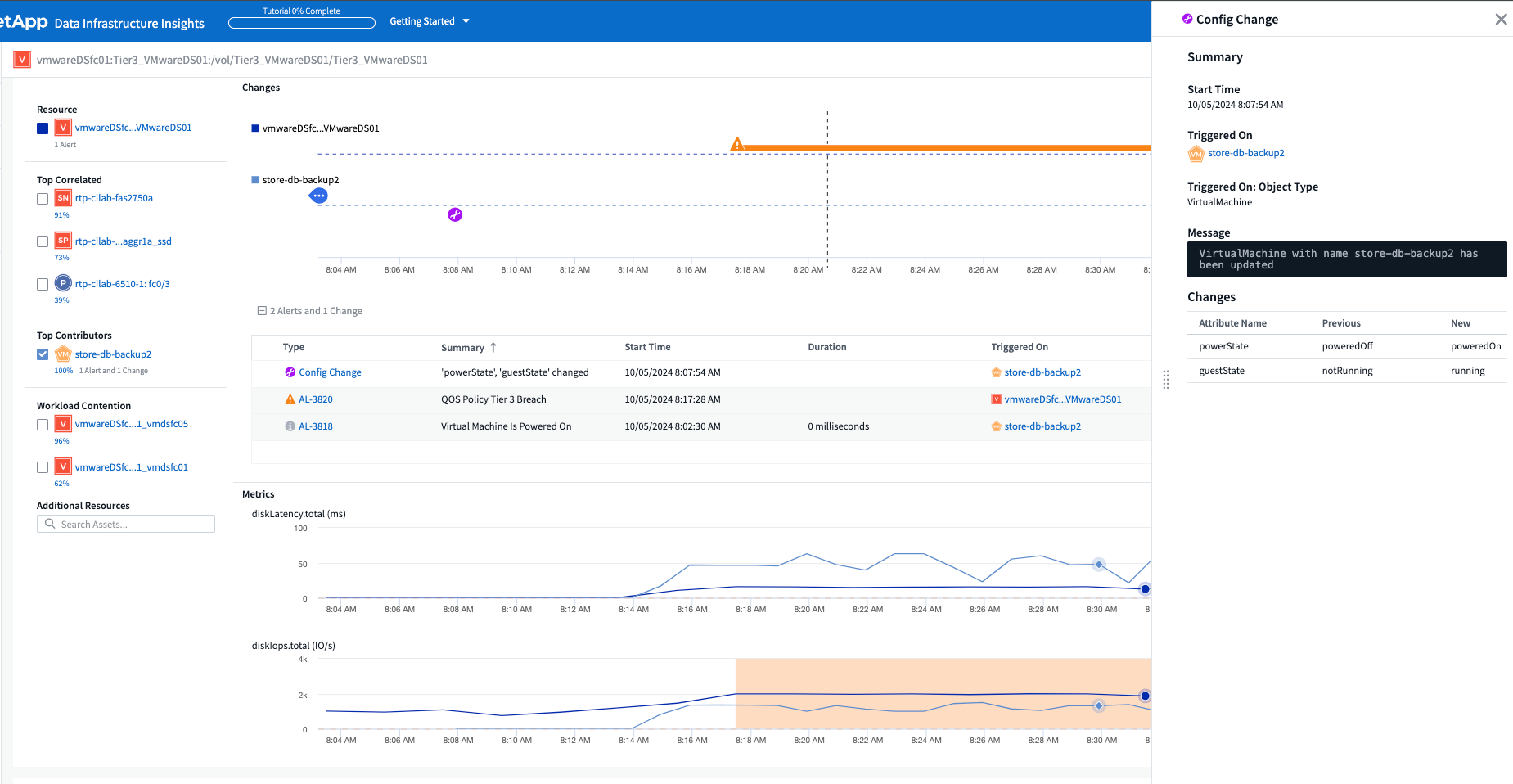 Esempio di Infrastructure Change Analytics