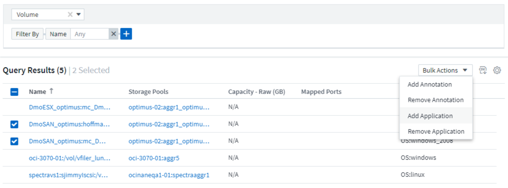 Esempio di query su azioni in blocco