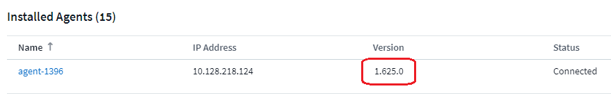 Le versioni di WS Agent sono visualizzate nella tabella degli agenti