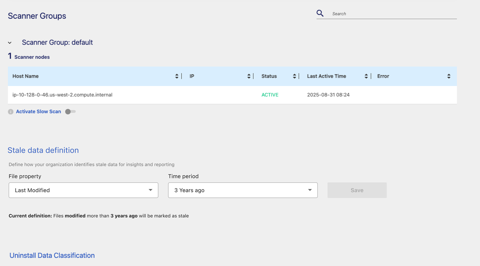 Screenshot delle opzioni di definizione dei dati obsoleti