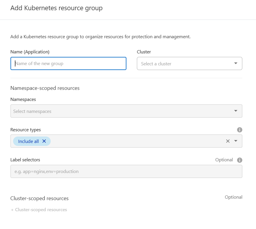 Screenshot di aggiunta di un gruppo di risorse Kubernetes