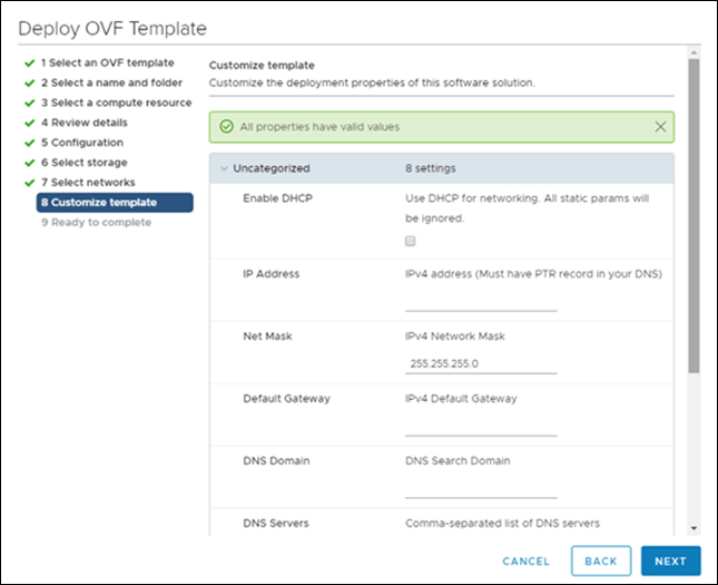 Schermata della schermata Deploy OVF Template (modello OVF distribuzione)