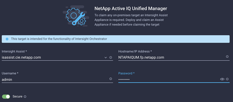 Screenshot del target NetApp AIQ UM richiesto da Cisco Intersight