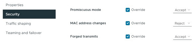 Mostra le selezioni di sicurezza per la rete iSCSI-A.