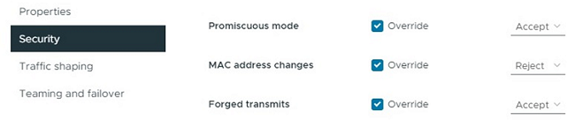 Mostra le selezioni di sicurezza per la rete iSCSI-B.
