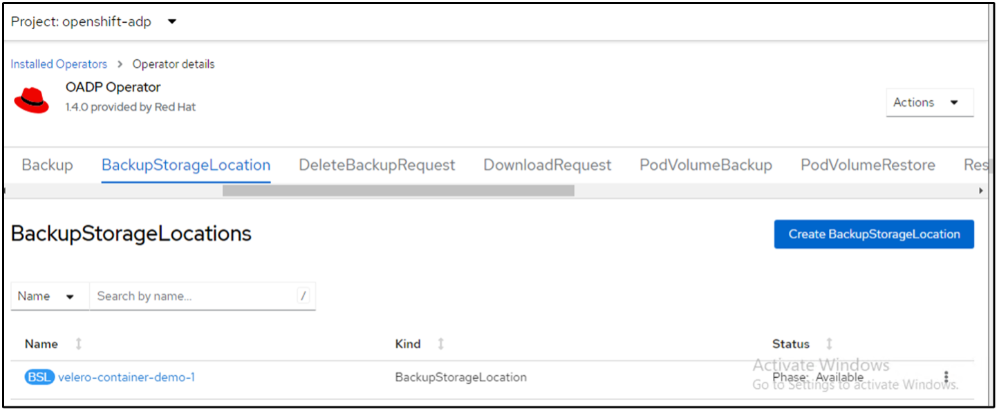 OADP installato sul cluster 2
