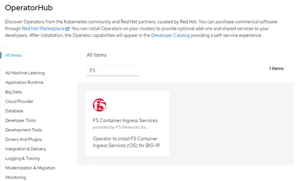 F5 CIS in OperatorHub