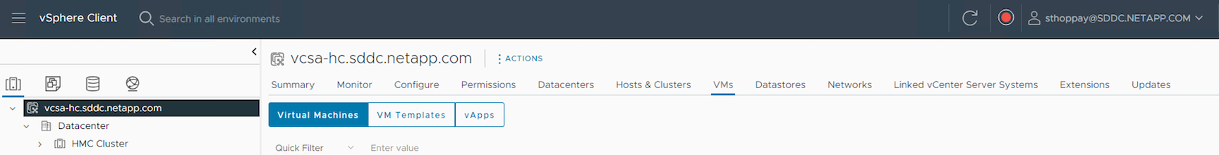 VM sul vCenter di origine