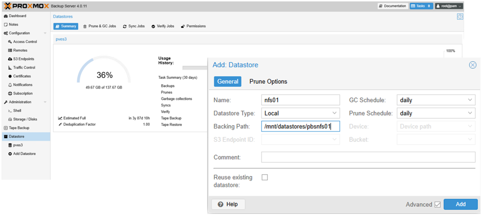 Configurazione del datastore locale in PBS