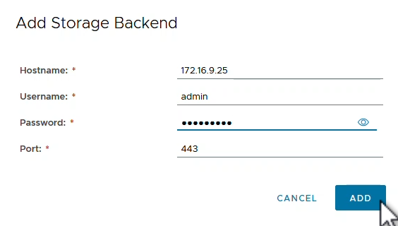 Aggiungi backend di archiviazione