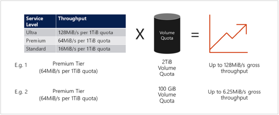 Questa immagine mostra l'equazione applicata ai tre livelli di capacità per determinare il throughput lordo.