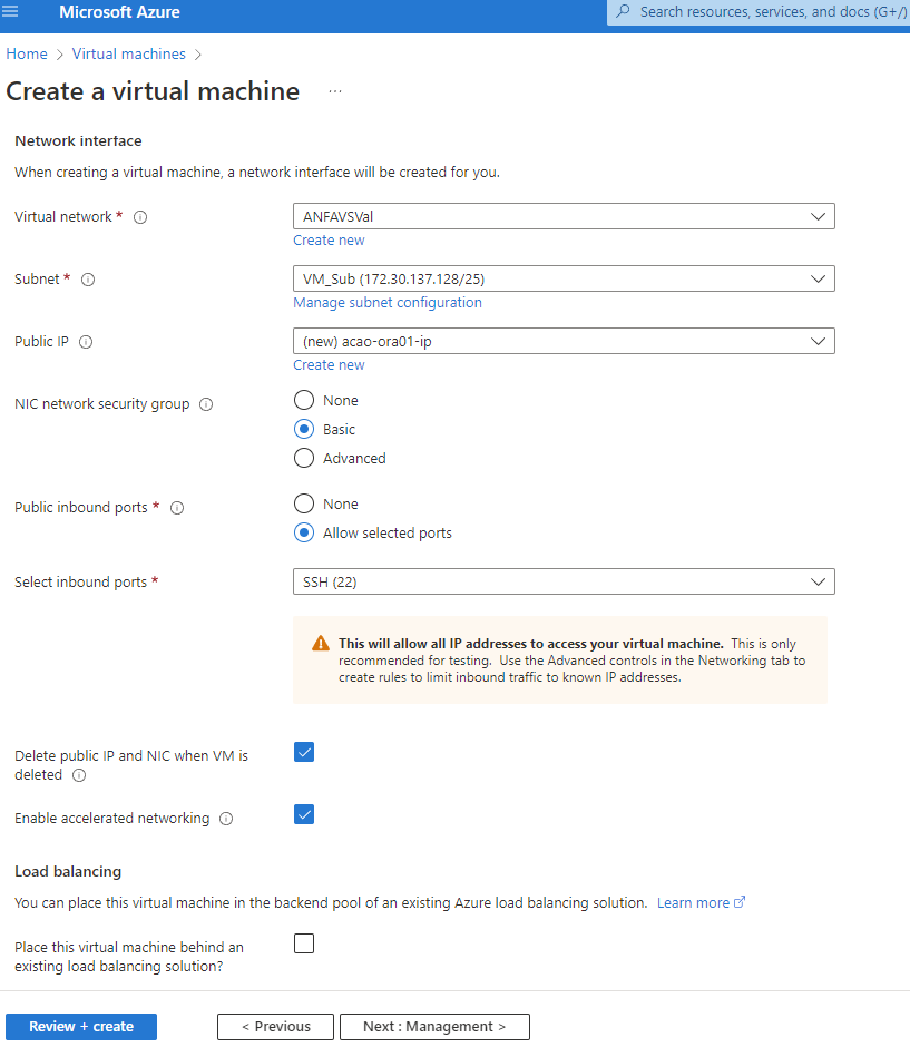 Questa schermata mostra ulteriori input per la pagina Create a Virtual Machine (Crea una macchina virtuale).