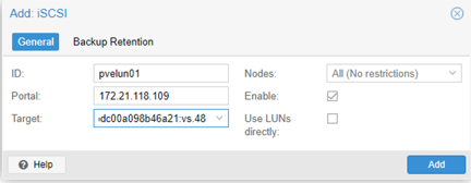 creazione del tipo di storage iscsi