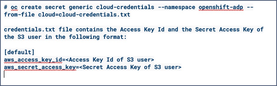 Crea segreto per le credenziali utente S3 utilizzando CLI