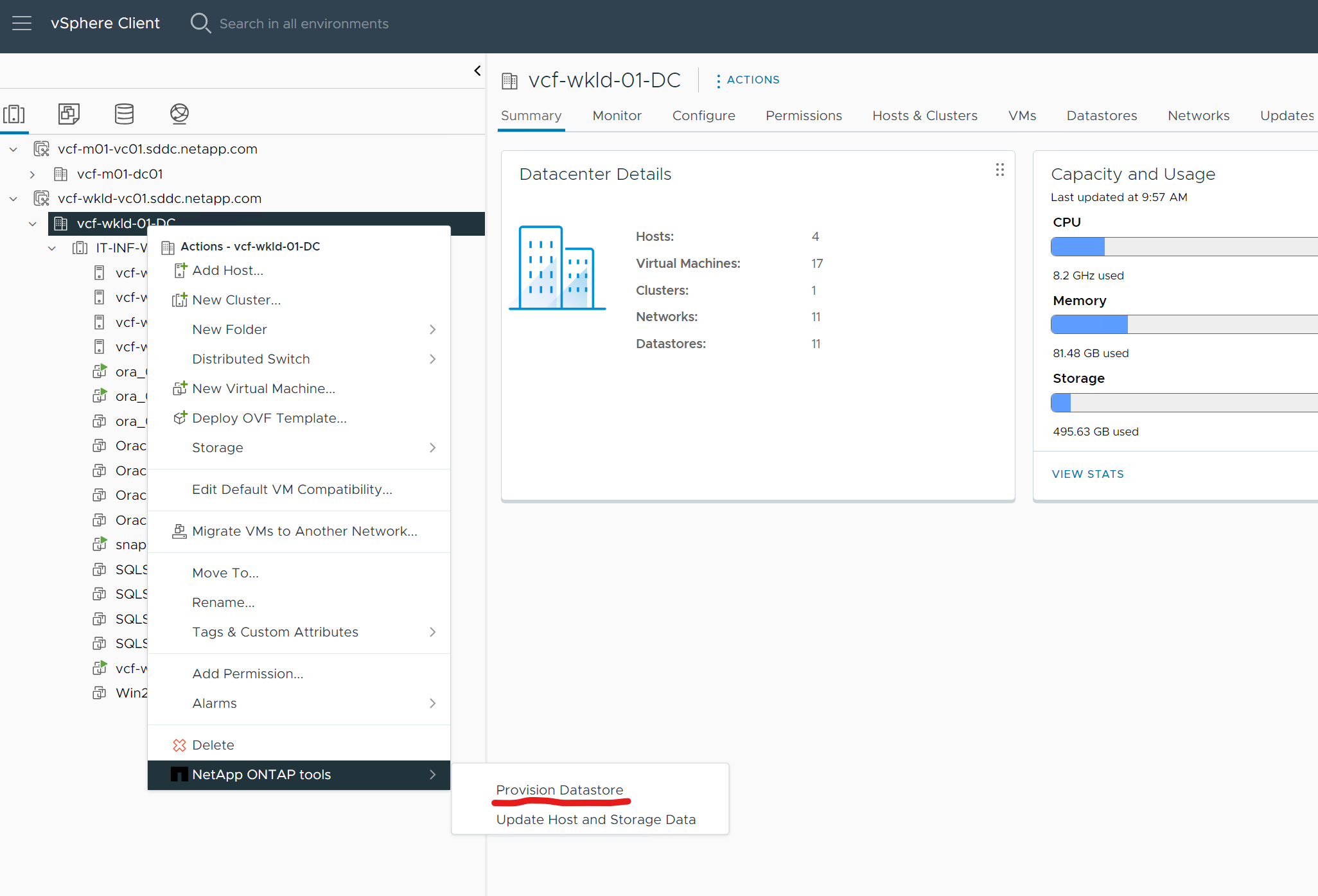 Schermata che mostra la configurazione del datastore vVol.