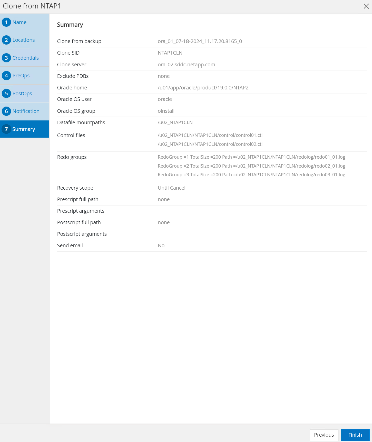 Schermata che mostra la configurazione di SnapCenter.