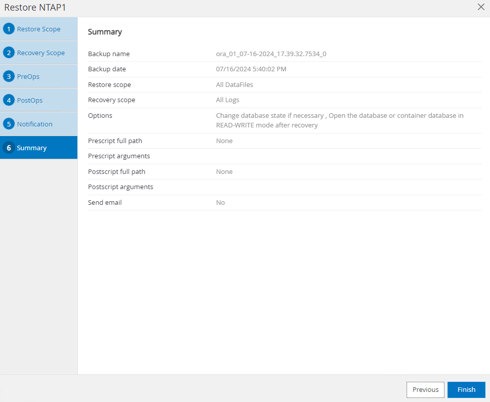 Schermata che mostra la configurazione di SnapCenter.