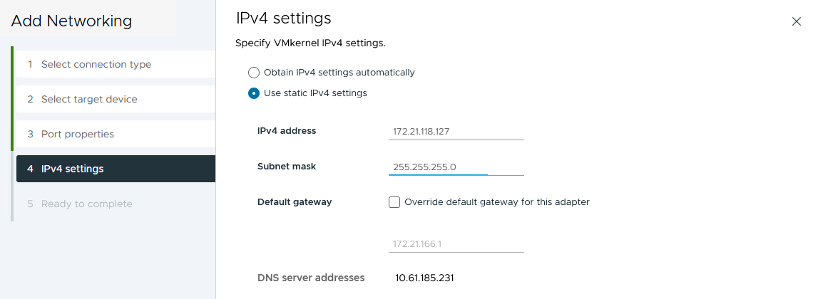 Impostazioni di VMkernel IPv4