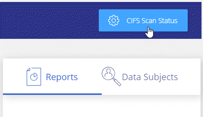 Una schermata della scheda Compliance (conformità) che mostra il pulsante CIFS Scan Status (Stato scansione CIFS) disponibile nella parte superiore destra del riquadro del contenuto.