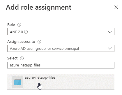 Una schermata che mostra il modulo Add role assignment nel portale Azure.