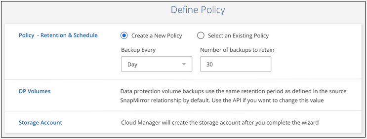 Una schermata che mostra le impostazioni di Backup nel cloud in cui è possibile scegliere la pianificazione e il periodo di conservazione del backup.