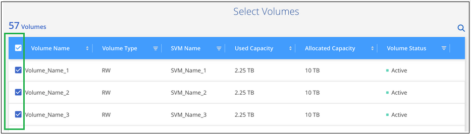 Una schermata che mostra la selezione dei volumi di cui verrà eseguito il backup.