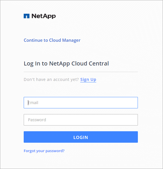 La schermata di accesso per Cloud Central.
