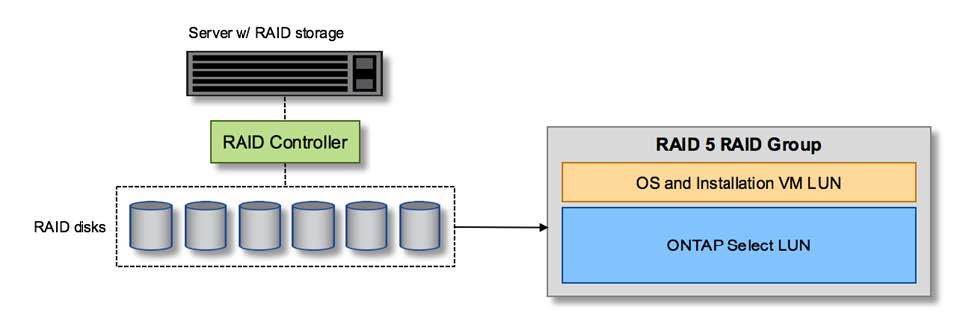 Configurazione del LUN del server con solo spindle gestiti da RAID