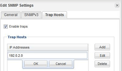 Questa immagine mostra la finestra di dialogo Edit SNMP Settings (Modifica impostazioni SNMP)