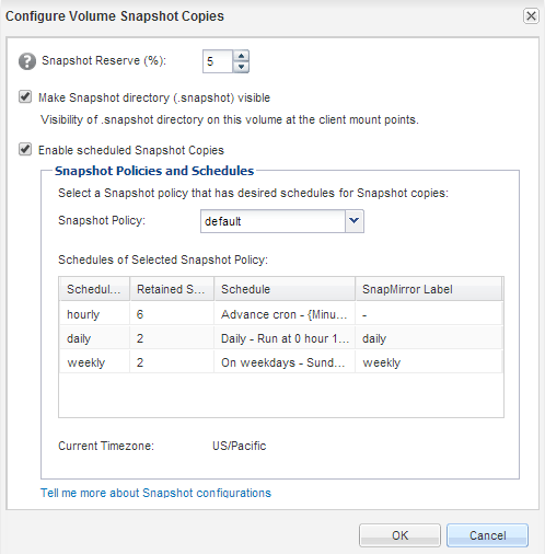 Configurazione delle copie Snapshot del volume