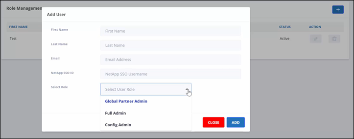 schermata add user role management (aggiungi gestione ruoli utente)