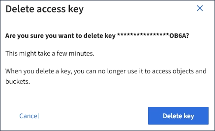 Access Key (chiave di accesso) - confermare l'eliminazione