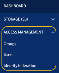 Menu Access Management (Gestione accessi)
