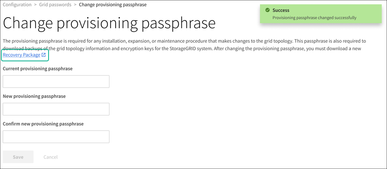 modifica passphrase provisioning riuscita