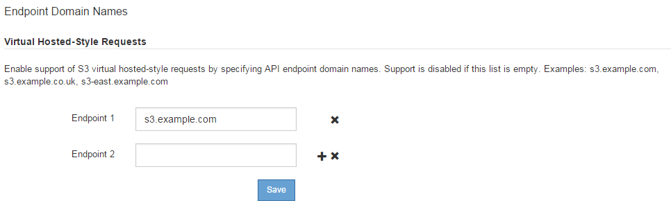 Schermata della finestra di dialogo Endpoint Domain Names (nomi dominio endpoint)