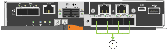 Immagine che mostra come le porte 10/25-GbE del controller E5700SG sono collegate in modalità aggregata