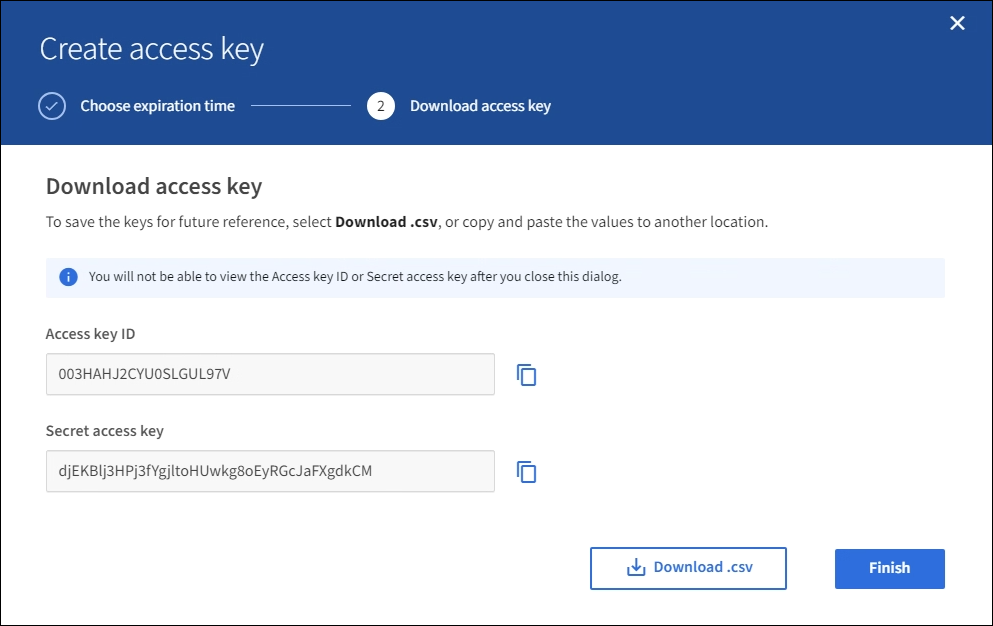 Schermata della finestra di dialogo Save Keys (Salva chiavi)