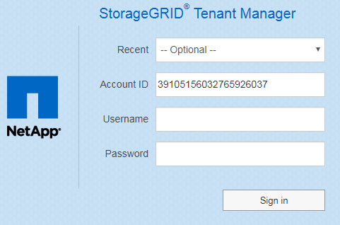 Pagina di accesso al tenant Manager