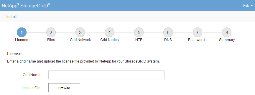Schermata iniziale dell'installer di StorageGRID