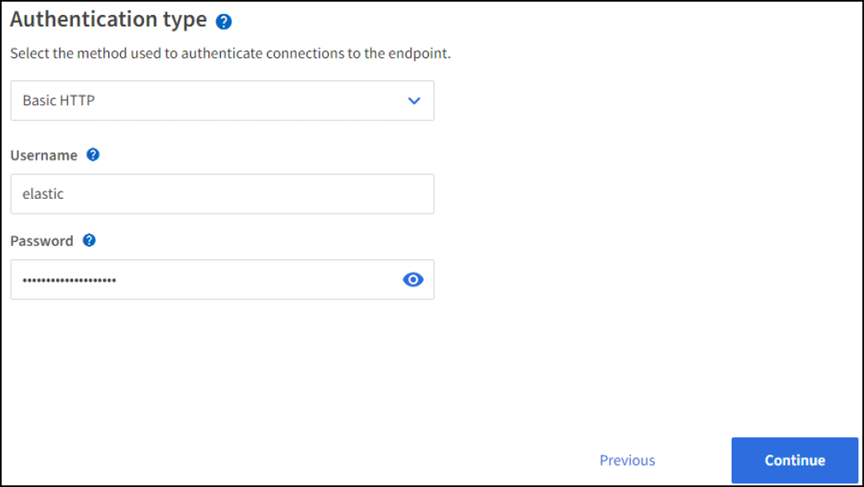 Schermata di autenticazione degli endpoint del servizio della piattaforma