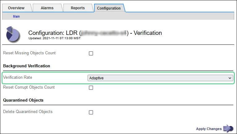 Impostazione della velocità di verifica