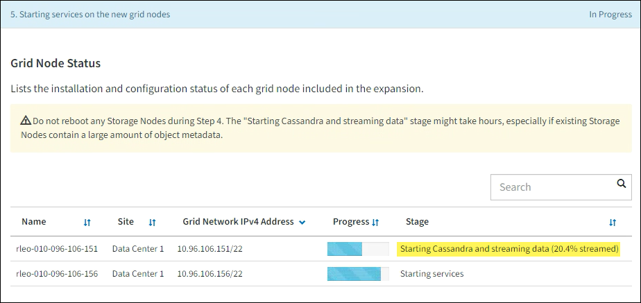 Grid Expansion > Avvio di Cassandra e dati in streaming