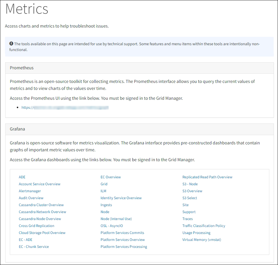 Pagina Metrics (metriche)