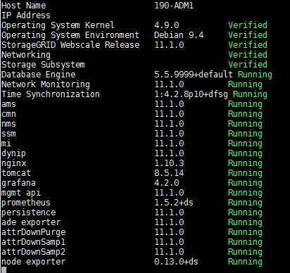 screenshot dell'output dei comandi storage-grid