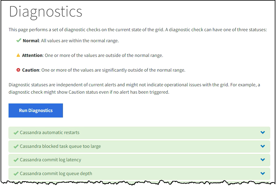 Pagina Support Diagnostics (Diagnostica di supporto)