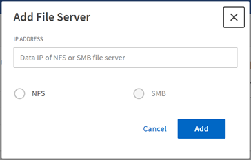 Schermata Add file server (Aggiungi file server)