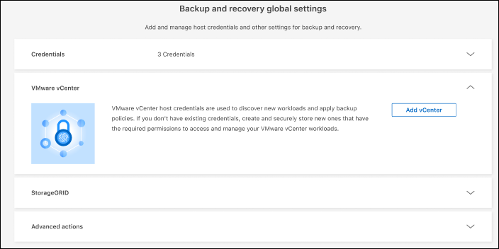 VMware vCenter の設定を表示する設定オプション