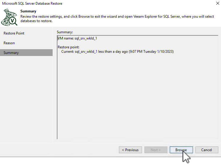 「参照」をクリックしてVeeam Explorerを起動します。